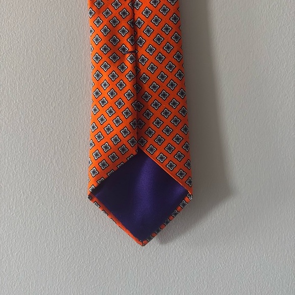 Jeremy Argyle NYC Tie orange & purple w/ quad. design silk & cotton blend - Picture 4 of 6